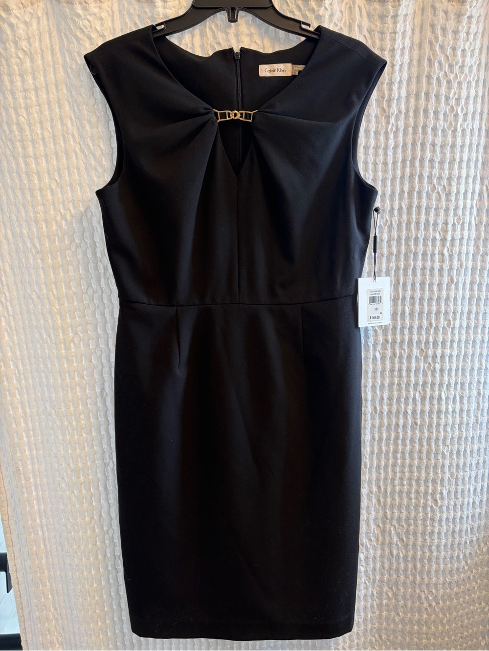 Calvin Klein Black Sleeveless Sheath Dress with Gold Accent NWT